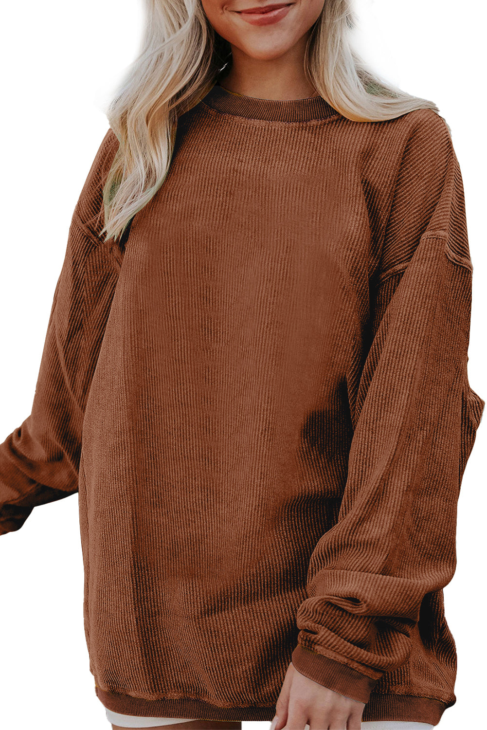 Sudadera holgada de canalé arrugado con hombros caídos en color gris claro