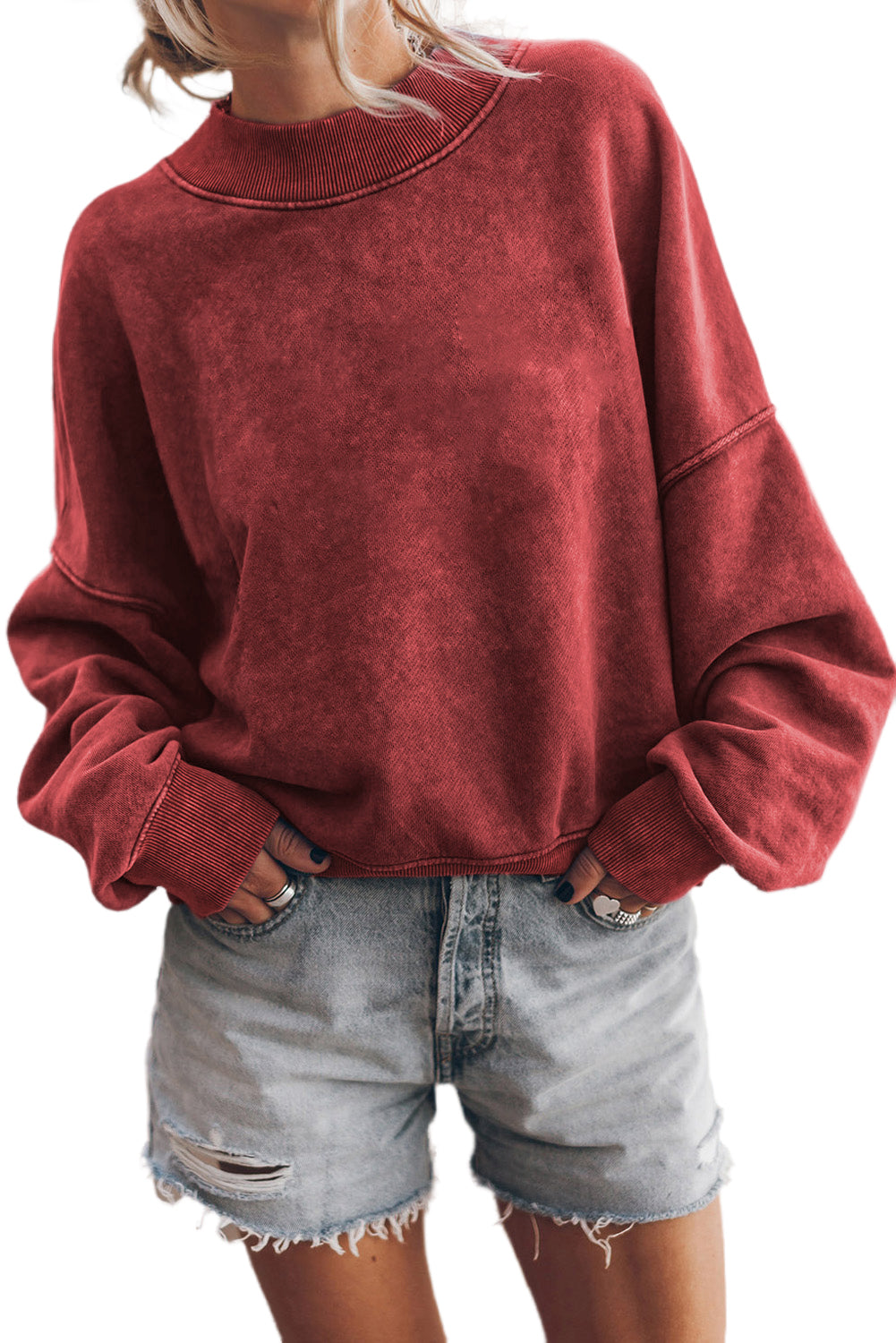 Sudadera con cuello redondo y hombros caídos, color marrón