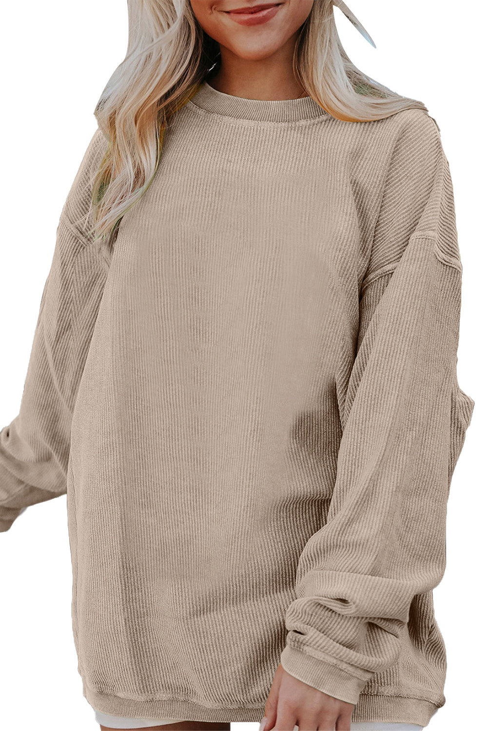 Sudadera holgada de canalé arrugado con hombros caídos en color gris claro