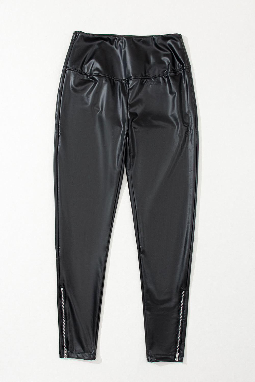Leggings negros de piel sintética con detalle de cremallera | S - XL
