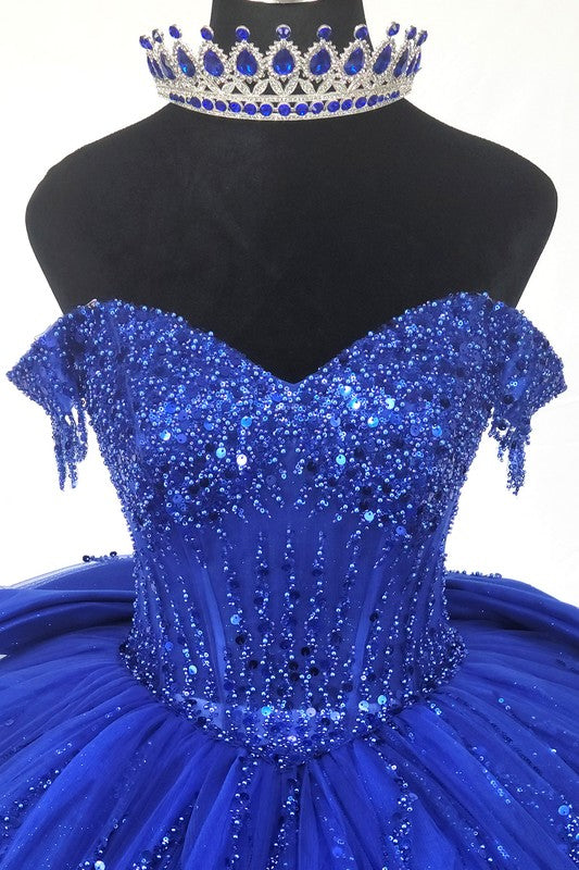 Off the shoulder Bead and Sequin Detailed Dress