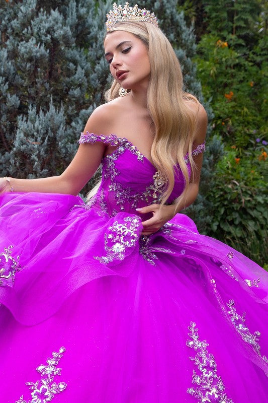 Embellished Off The Shoulder Corset Ruffle Dress