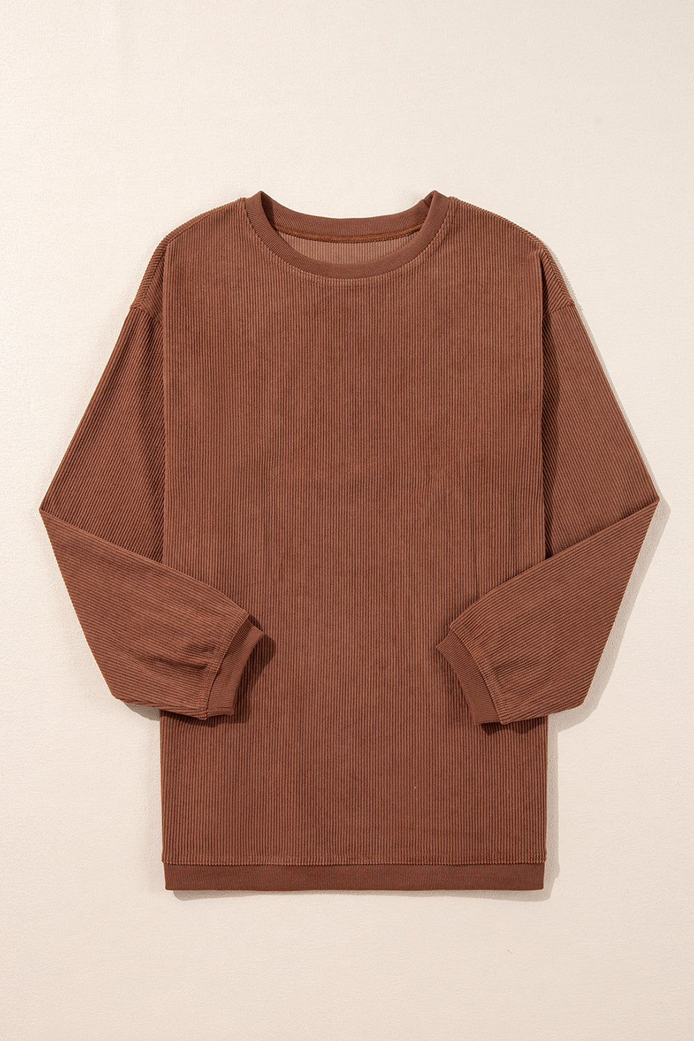 Sudadera holgada de canalé arrugado con hombros caídos en color gris claro