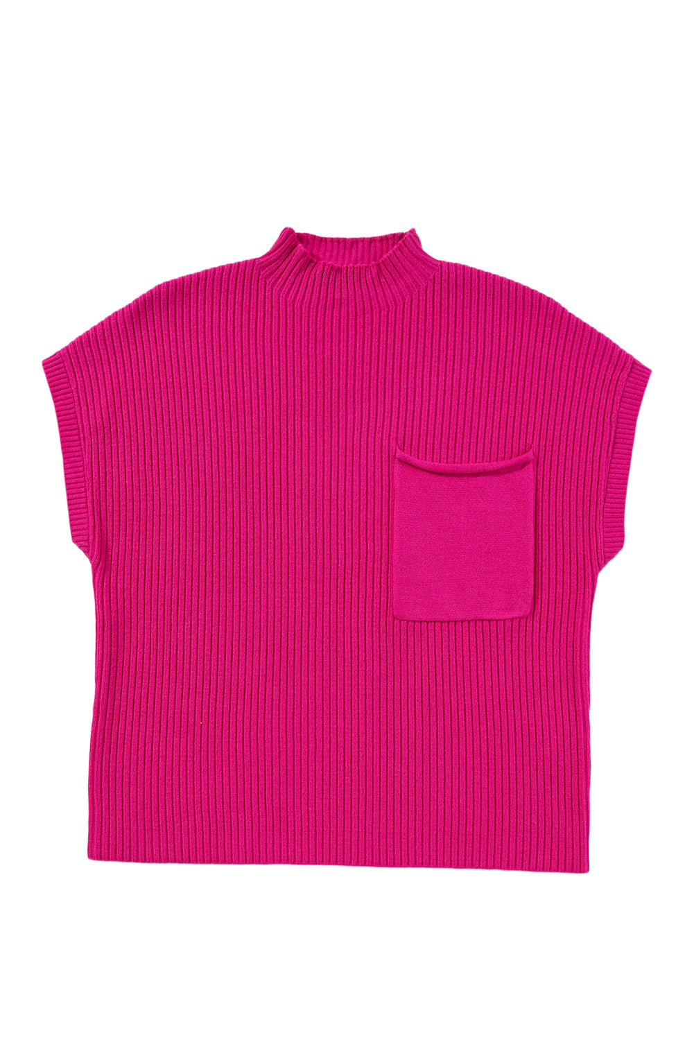 Gold Flame Patch Pocket Ribbed Knit Short Sleeve Sweater