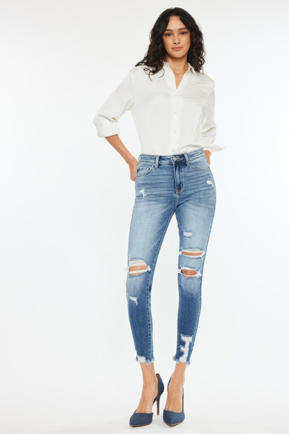 Kancan High Rise Frayed Ankle Skinny Jeans | REG - PLUS
