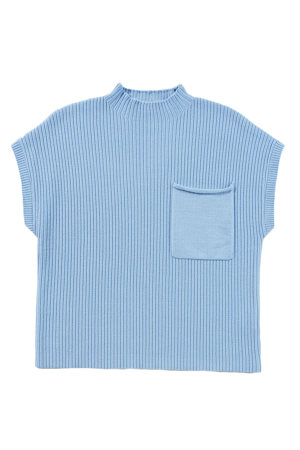 Gold Flame Patch Pocket Ribbed Knit Short Sleeve Sweater