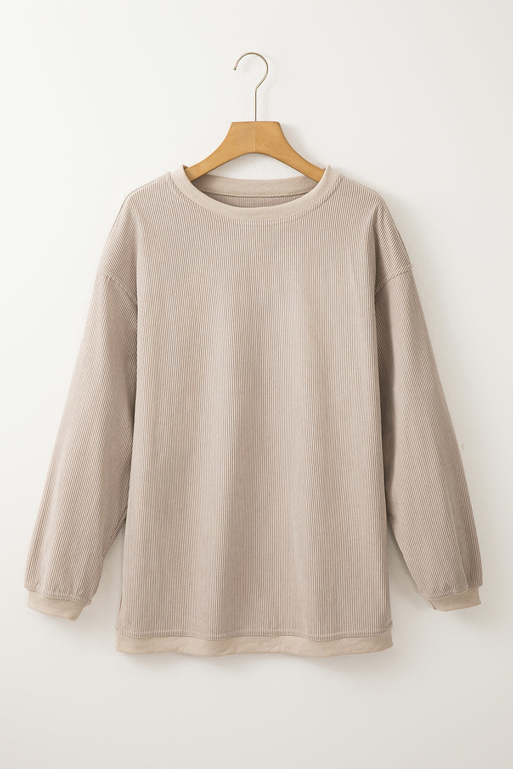 Sudadera holgada de canalé arrugado con hombros caídos en color gris claro