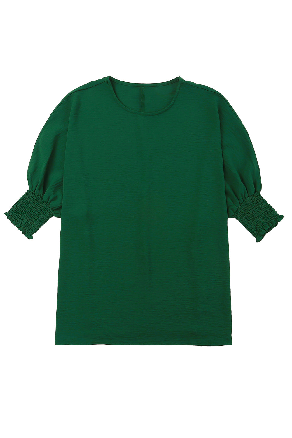 Blusa informal de media manga con puños fruncidos, color blanco, lisa