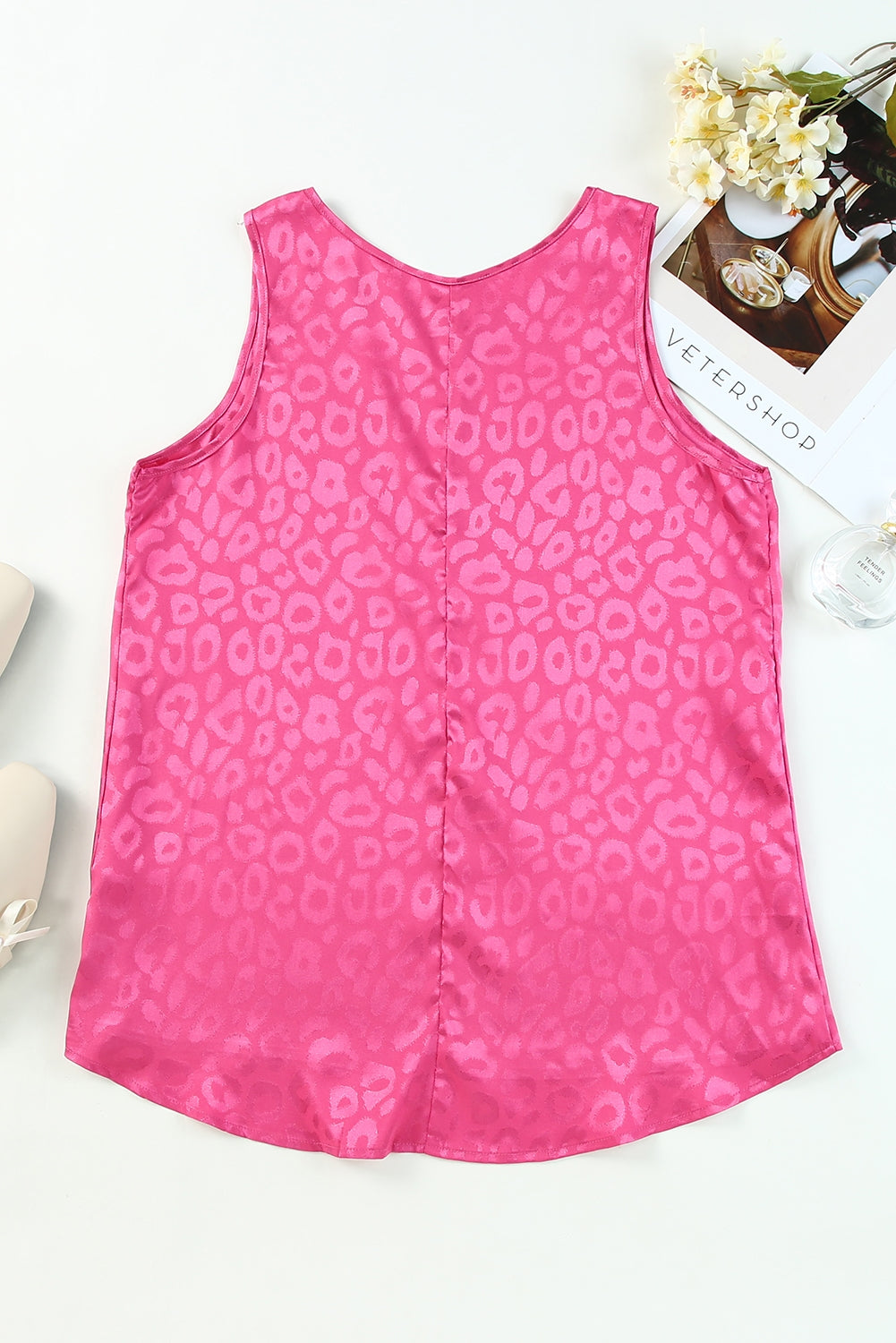 Beige Leopard Print Casual Sleeveless Satin Top