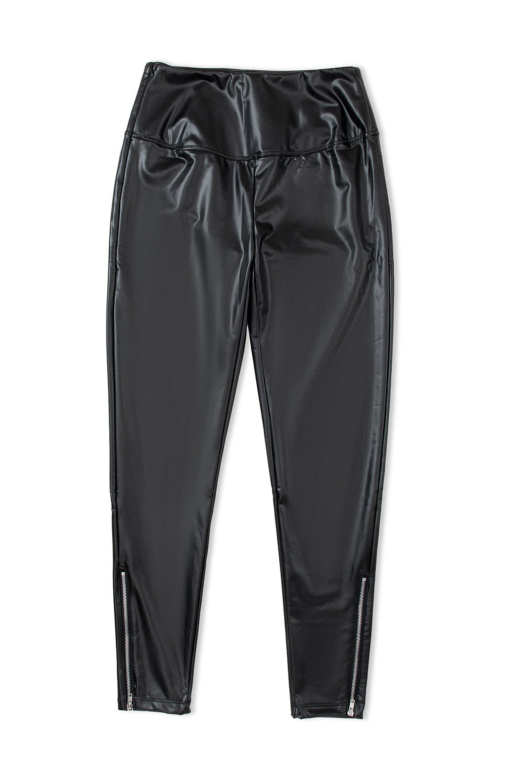 Leggings negros de piel sintética con detalle de cremallera | S - XL