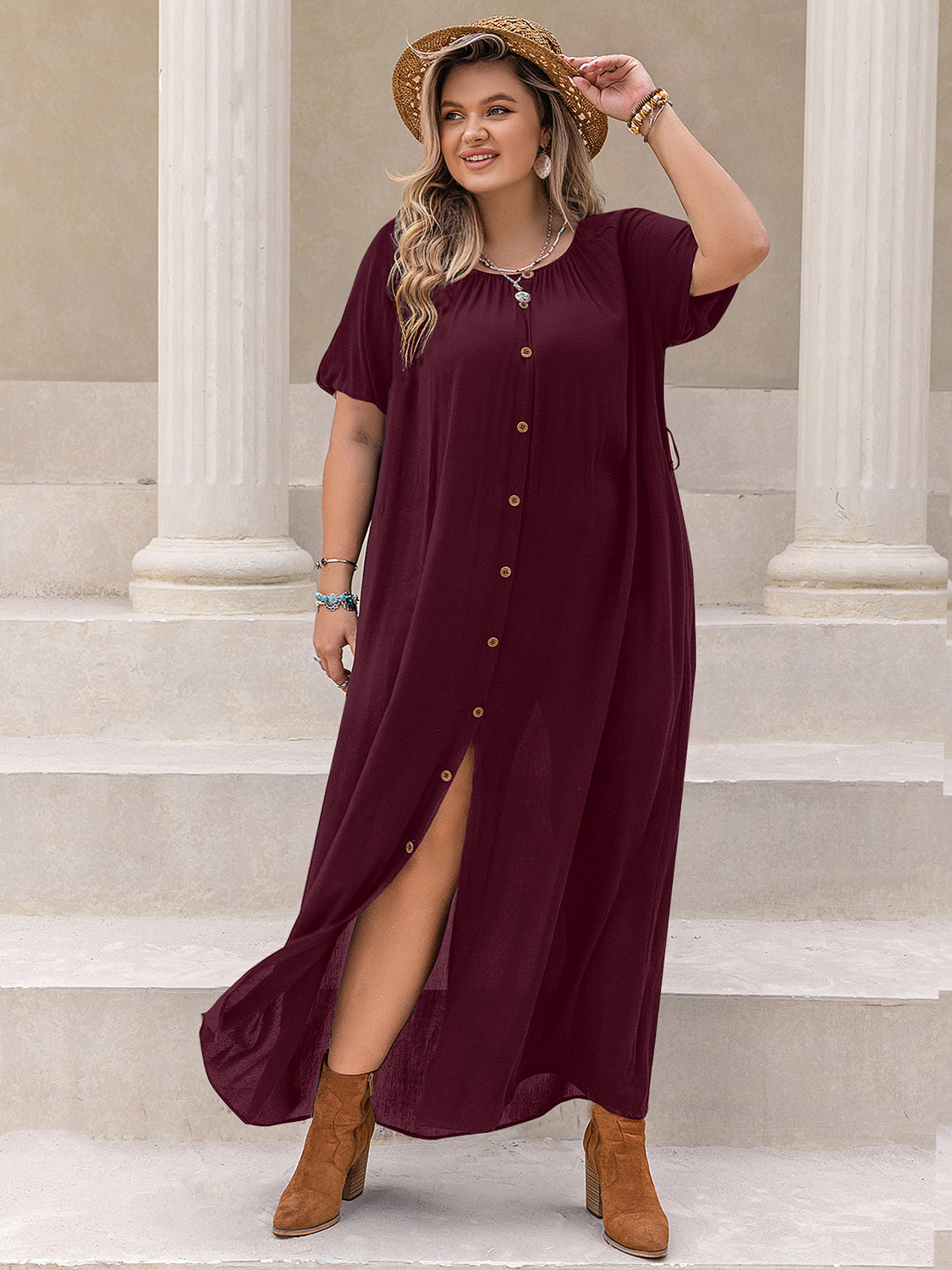 Vestido de talla grande con cuello redondo y media manga