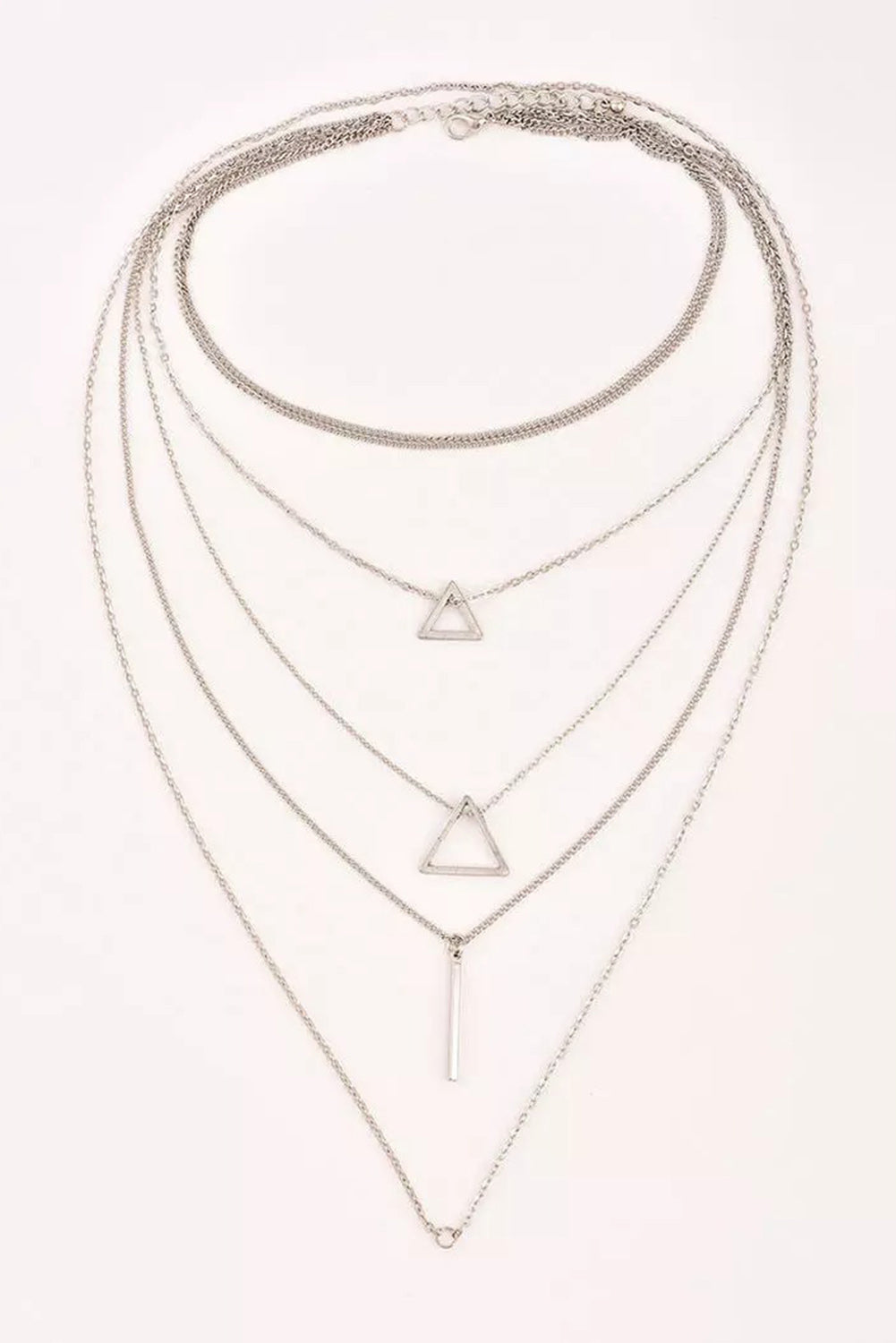 Collar multicapa con colgante de barra triangular estilo bohemio de plata