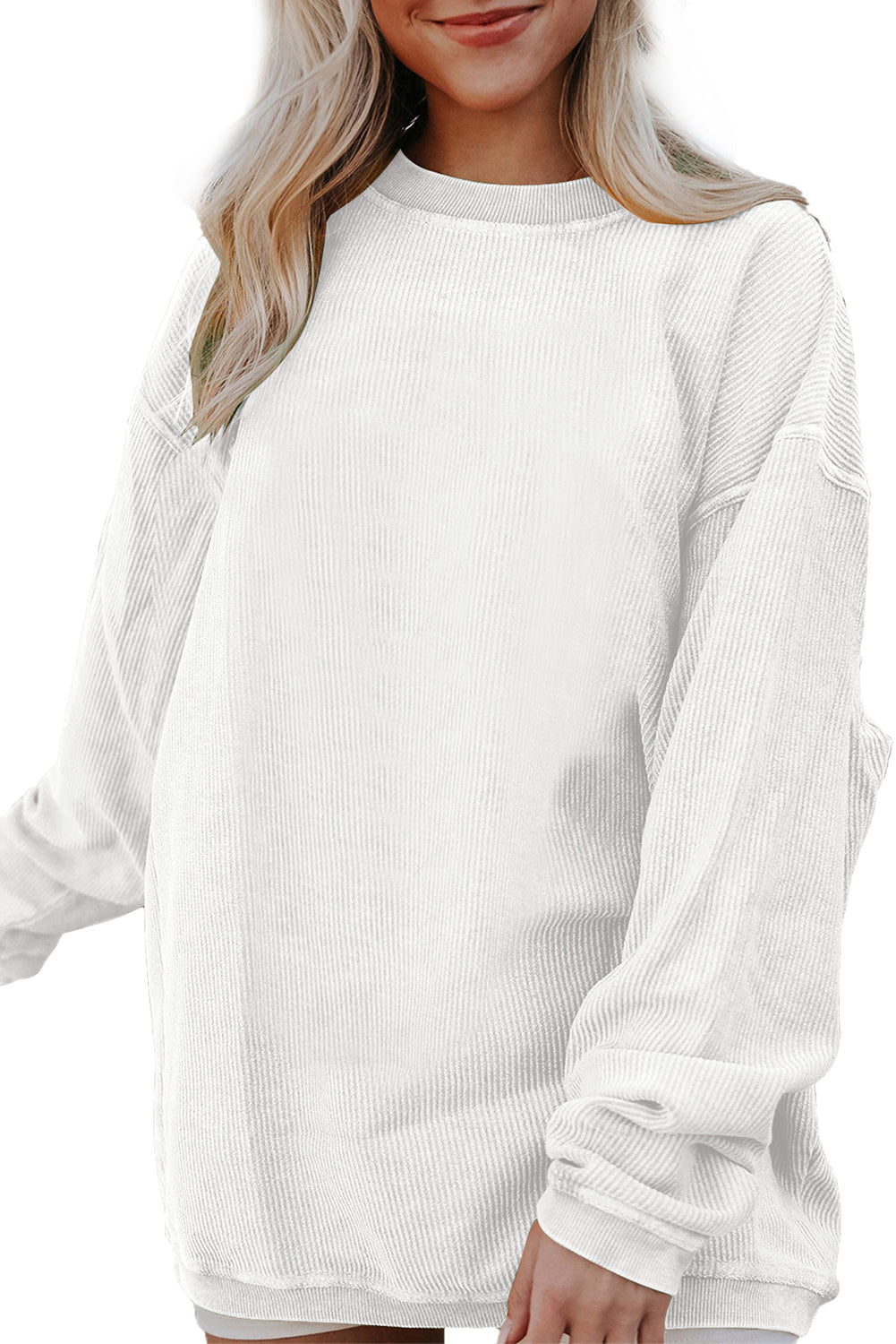 Sudadera holgada de canalé arrugado con hombros caídos en color gris claro