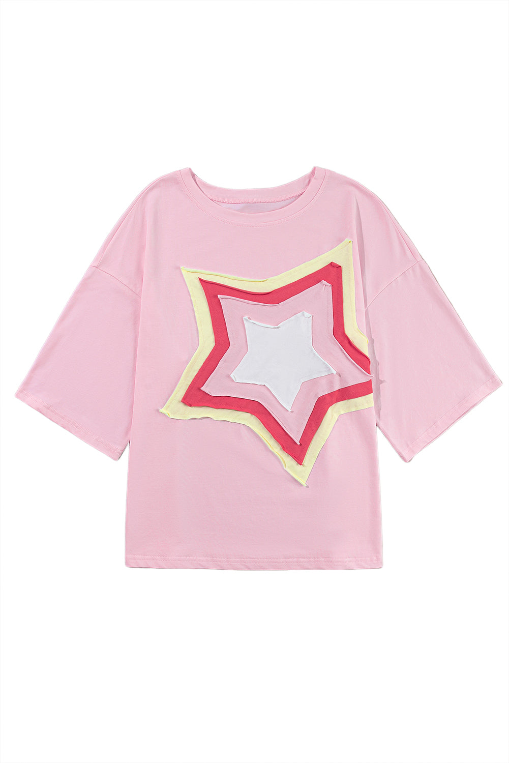 Camiseta extragrande de manga corta con parches de estrellas y bloques de color Bonbon