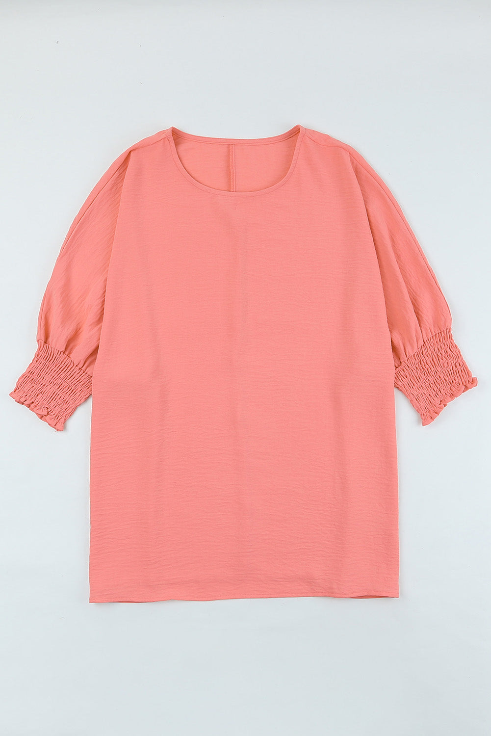 Blusa informal de media manga con puños fruncidos, color blanco, lisa