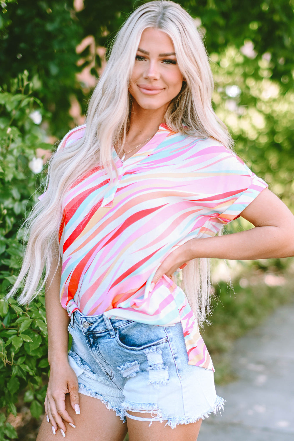 Multicolour Abstract Print High Low Blouse