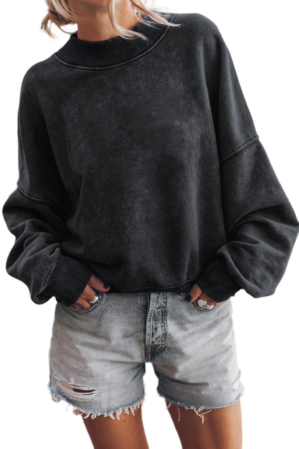 Sudadera con cuello redondo y hombros caídos, color marrón