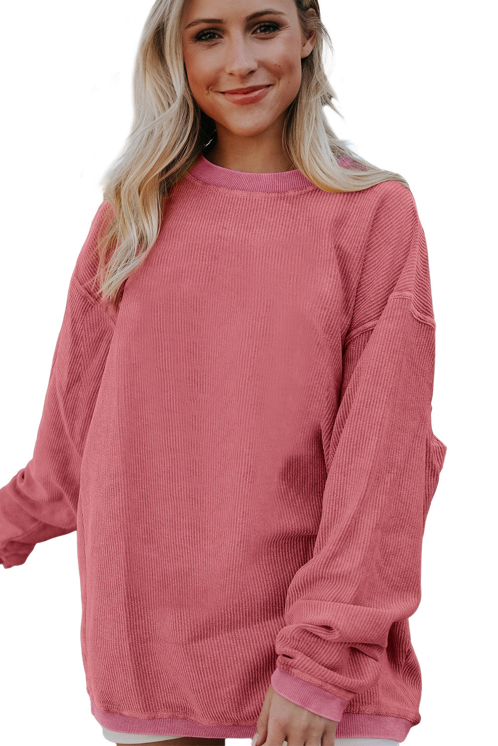 Sudadera holgada de canalé arrugado con hombros caídos en color gris claro