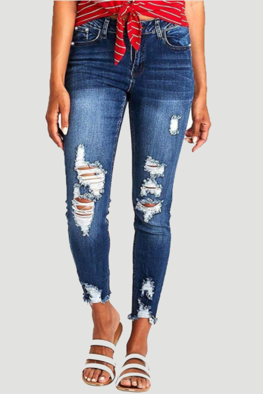 Distressed Raw Hem Jeans with Pockets | S - XL