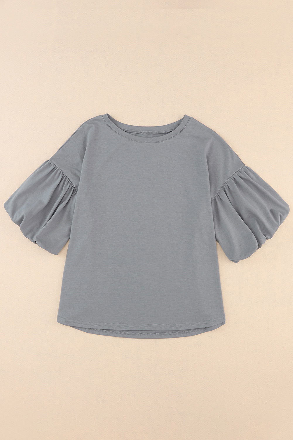White Solid Color Casual Bubble Sleeve Blouse