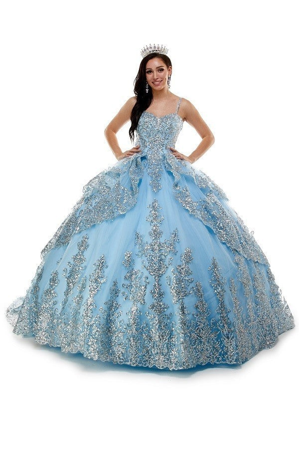 Cinderella Blue Sweetheart Embroidered Motif Bodice Dress