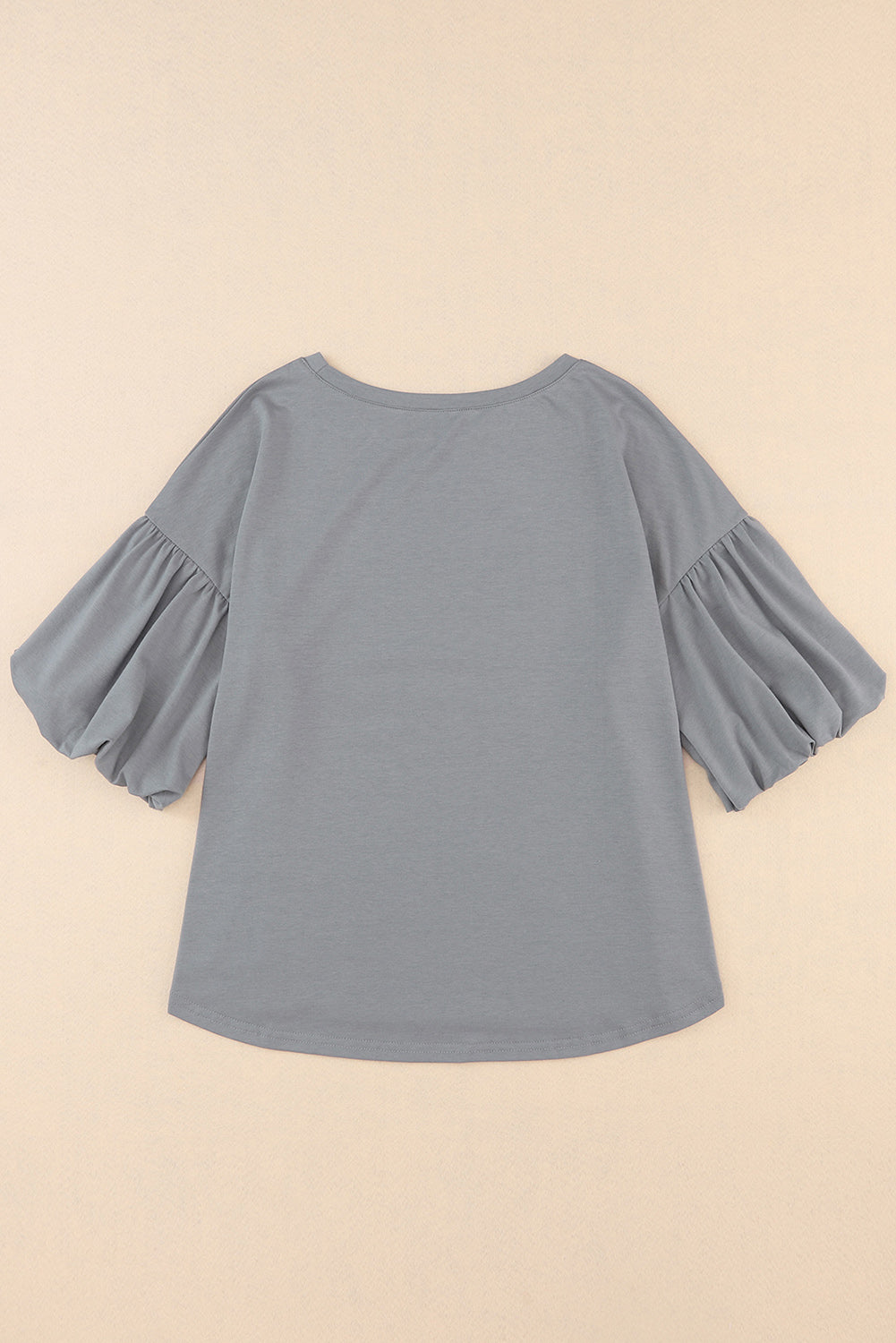 White Solid Color Casual Bubble Sleeve Blouse
