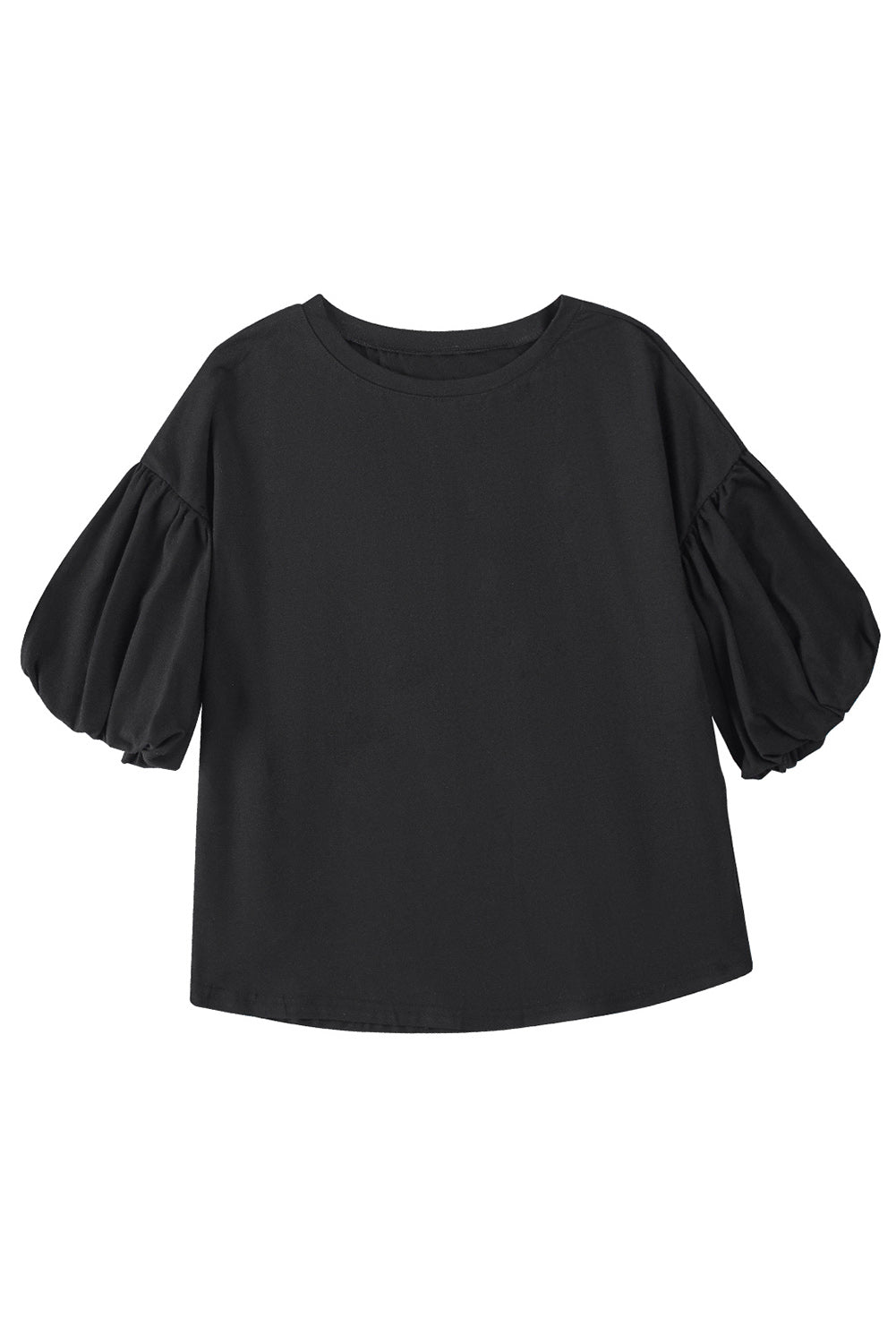 White Solid Color Casual Bubble Sleeve Blouse