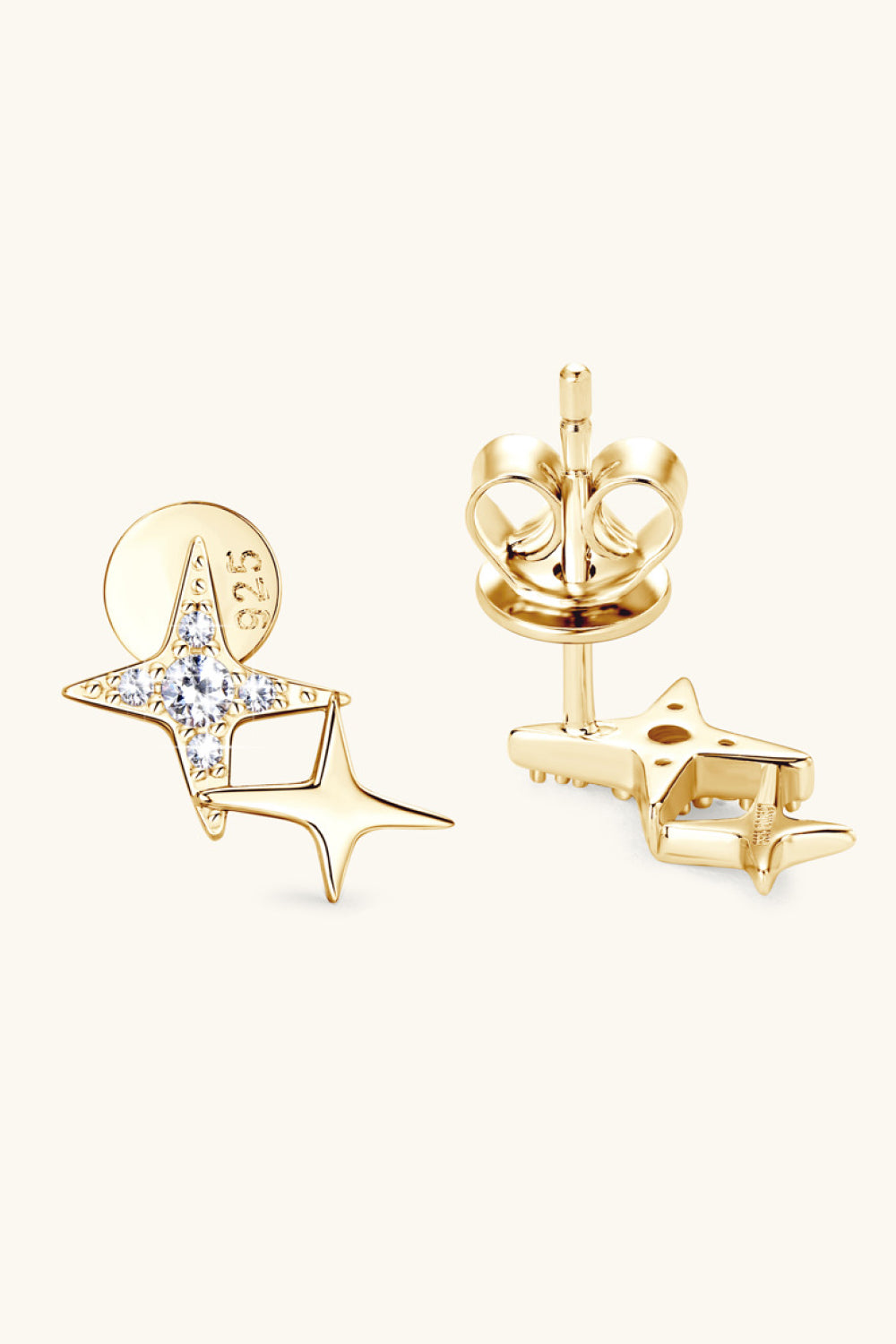 Pendientes de plata de ley 925 con forma de estrella y moissanita