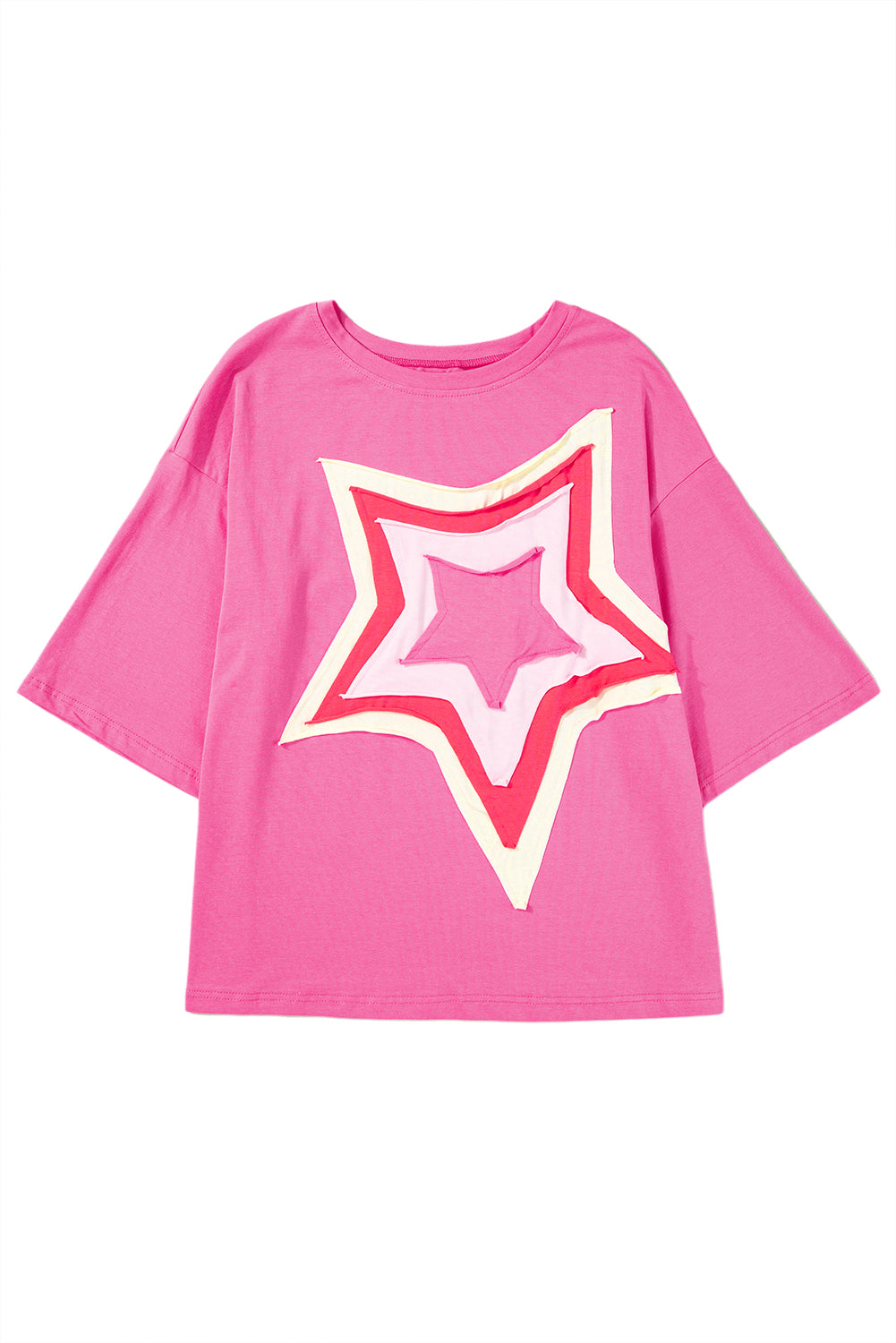 Camiseta extragrande de manga corta con parches de estrellas y bloques de color Bonbon