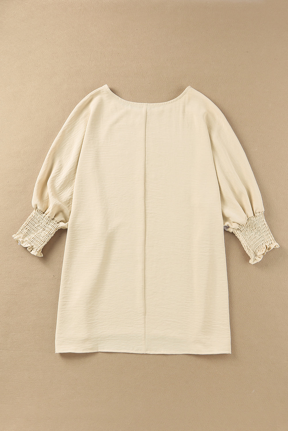 Blusa informal de media manga con puños fruncidos, color blanco, lisa