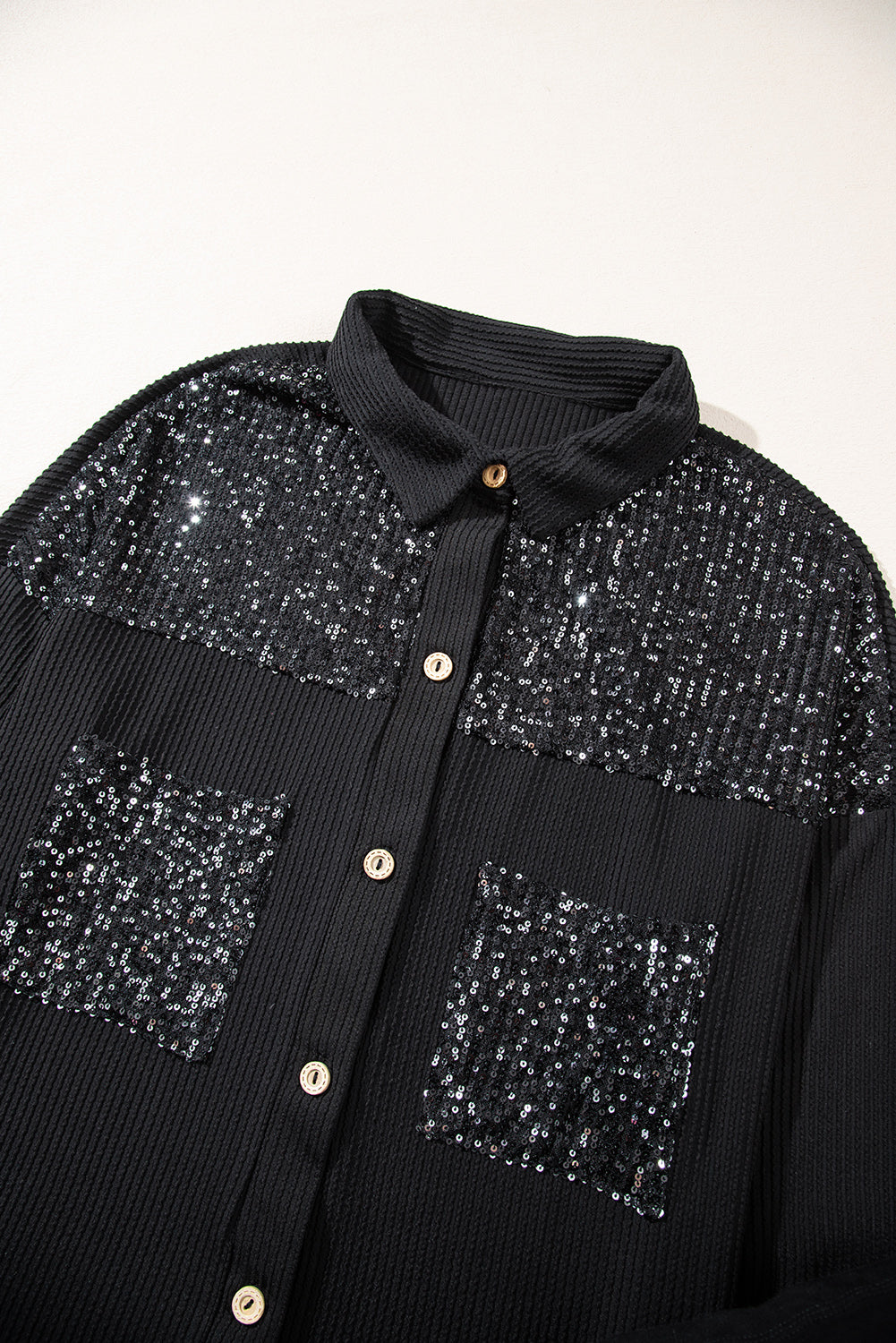 Parchment Sequin Patch Chest Pocket Corded Shirt | S - XL | 2 COLORS