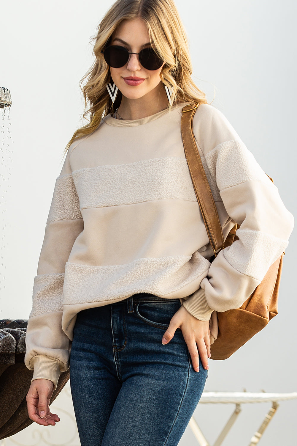 Sudadera de manga larga con parches de avena