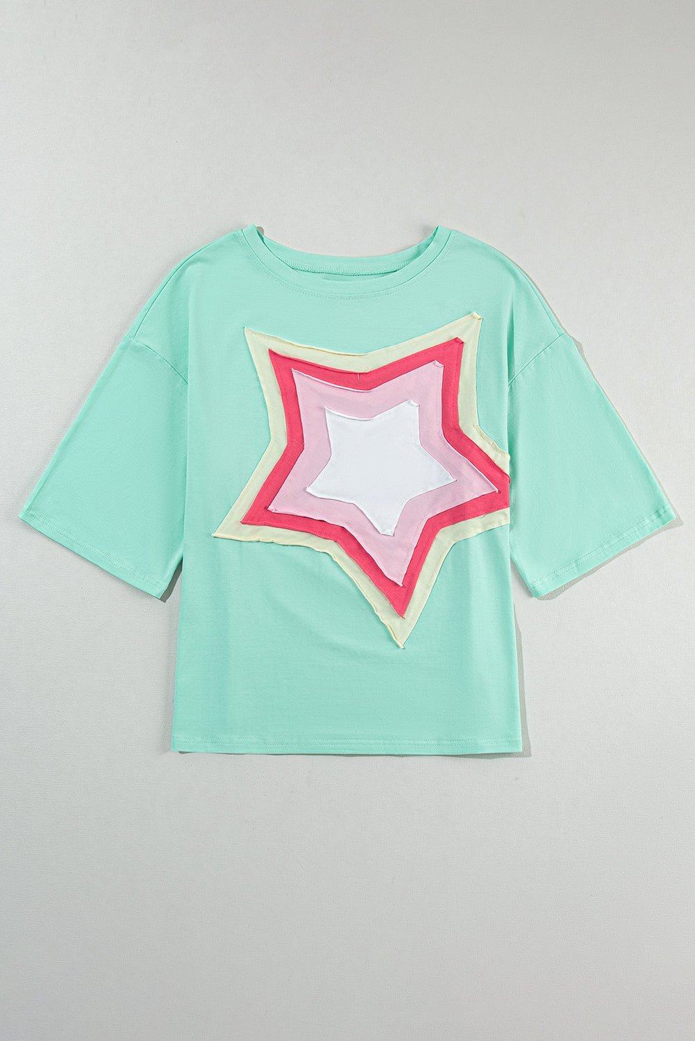 Camiseta extragrande de manga corta con parches de estrellas y bloques de color Bonbon