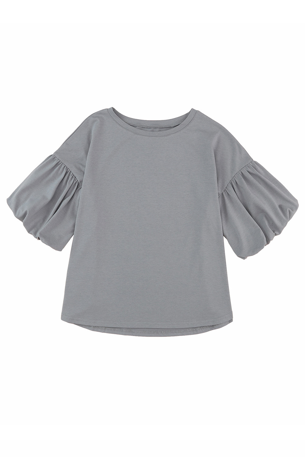 White Solid Color Casual Bubble Sleeve Blouse
