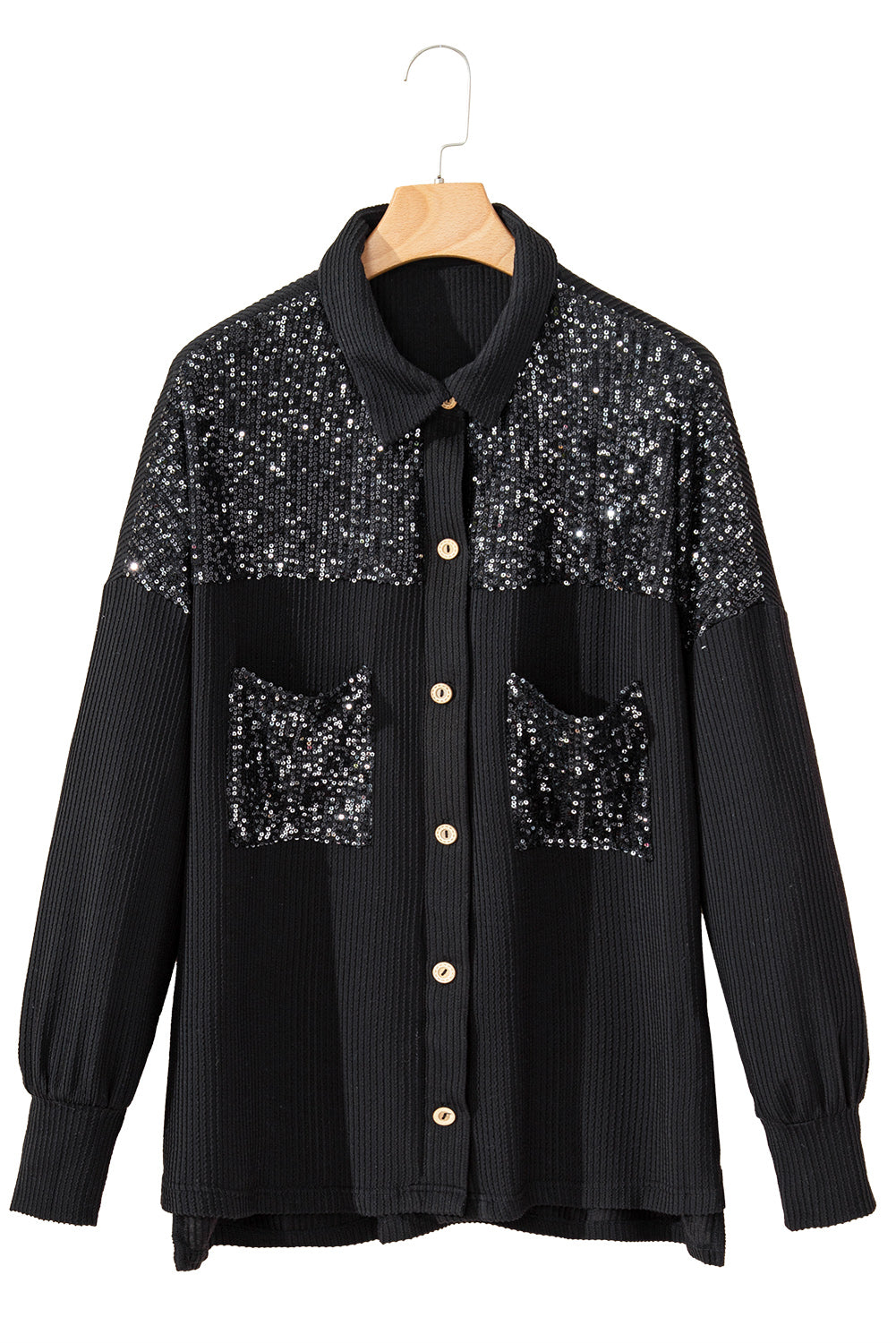 Parchment Sequin Patch Chest Pocket Corded Shirt | S - XL | 2 COLORS