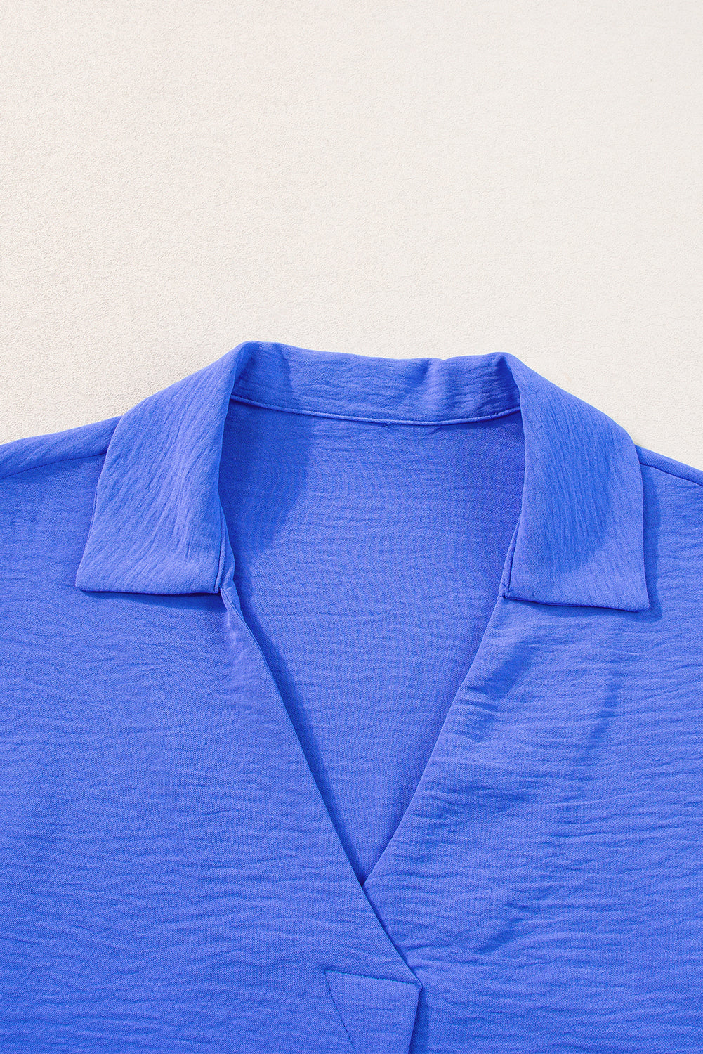 Dark Blue Crinkled Collared Smocked Cuffs Dolman Top