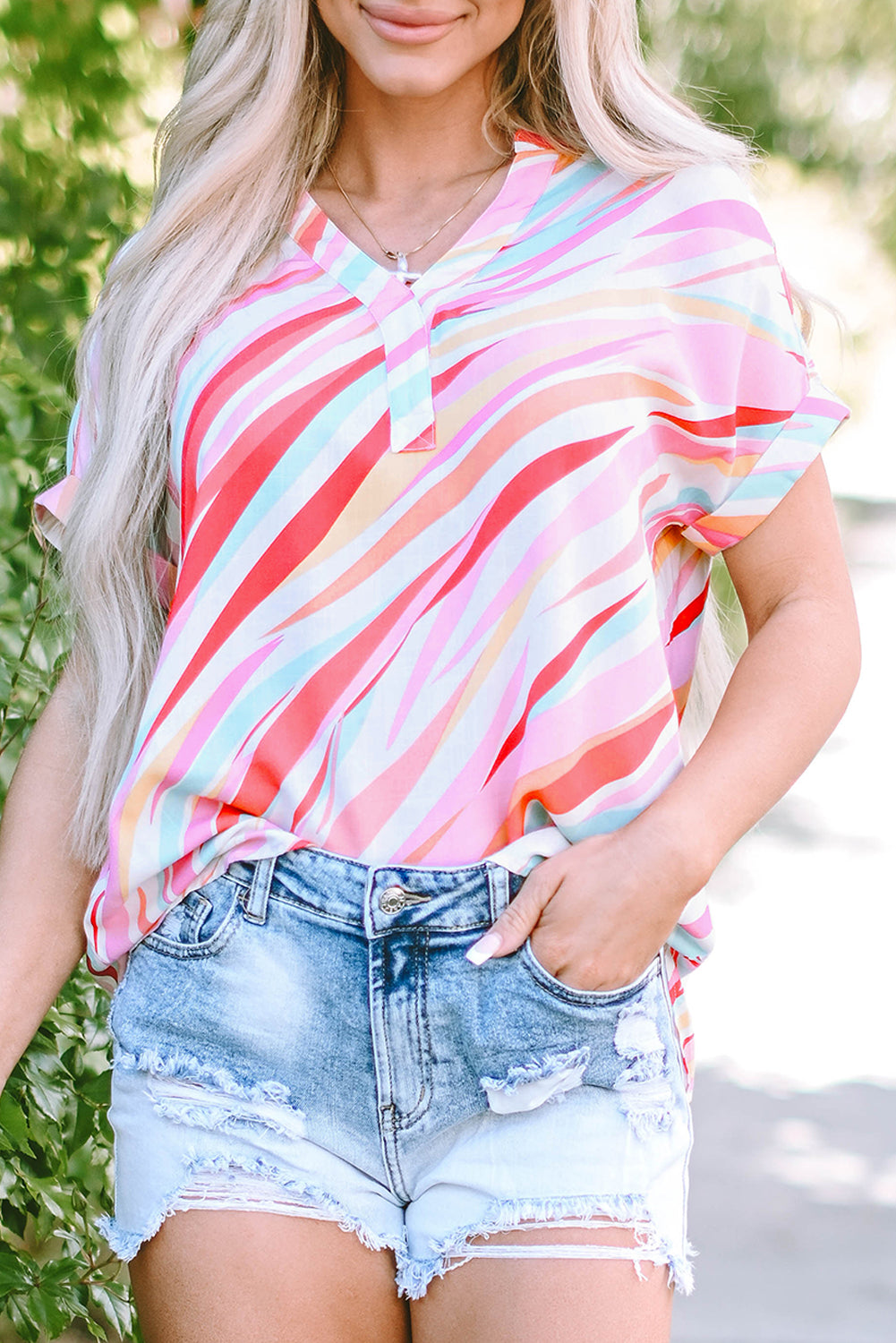 Multicolour Abstract Print High Low Blouse