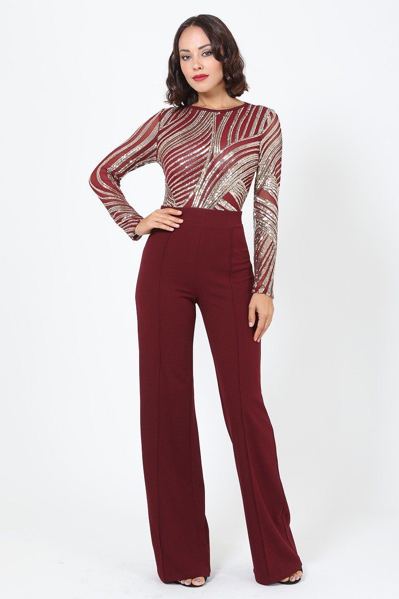 Sophisticated Gold Sequins Bodice Jumpsuit | S M L