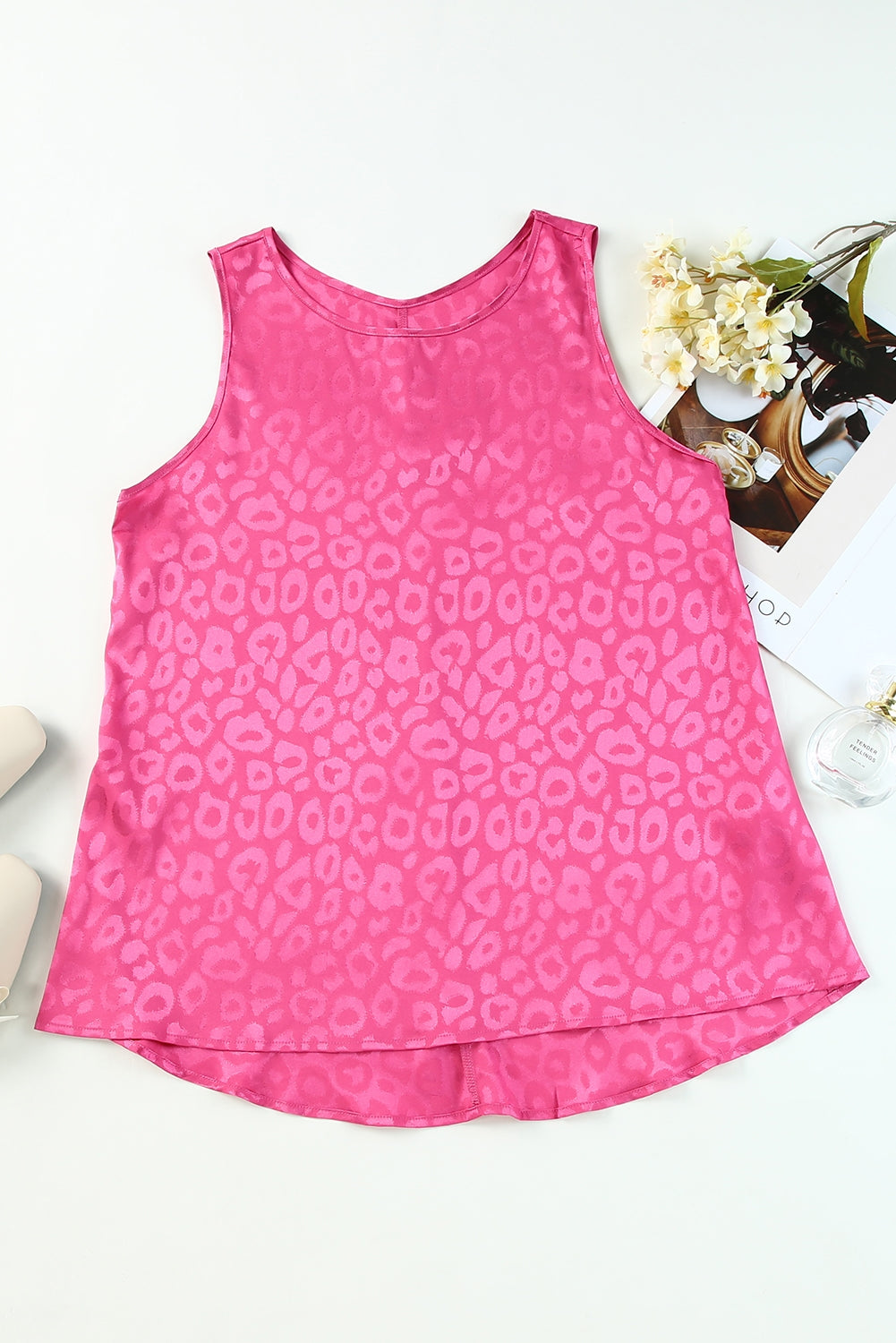 Beige Leopard Print Casual Sleeveless Satin Top