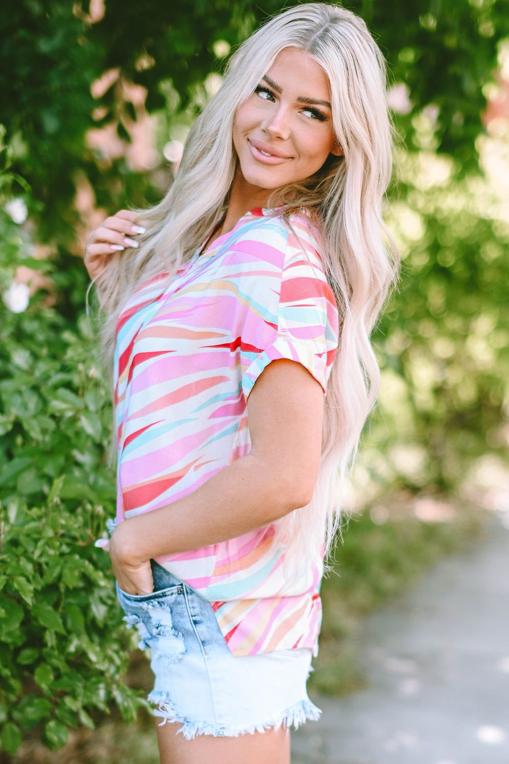 Multicolour Abstract Print High Low Blouse