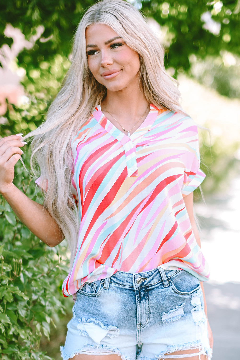 Multicolour Abstract Print High Low Blouse