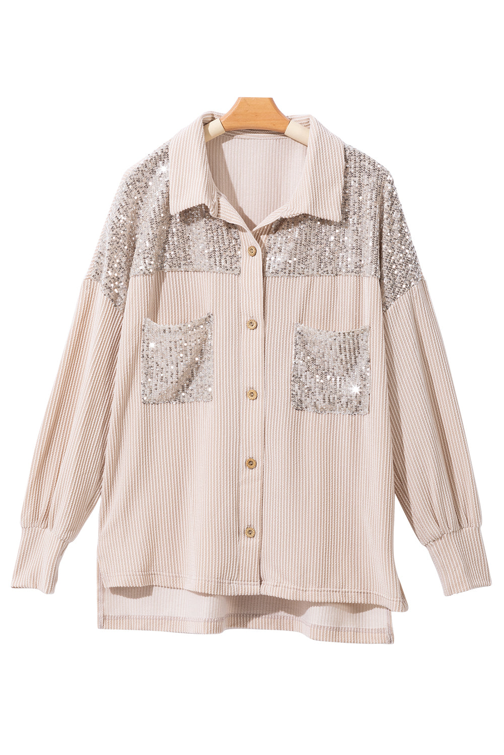 Parchment Sequin Patch Chest Pocket Corded Shirt | S - XL | 2 COLORS