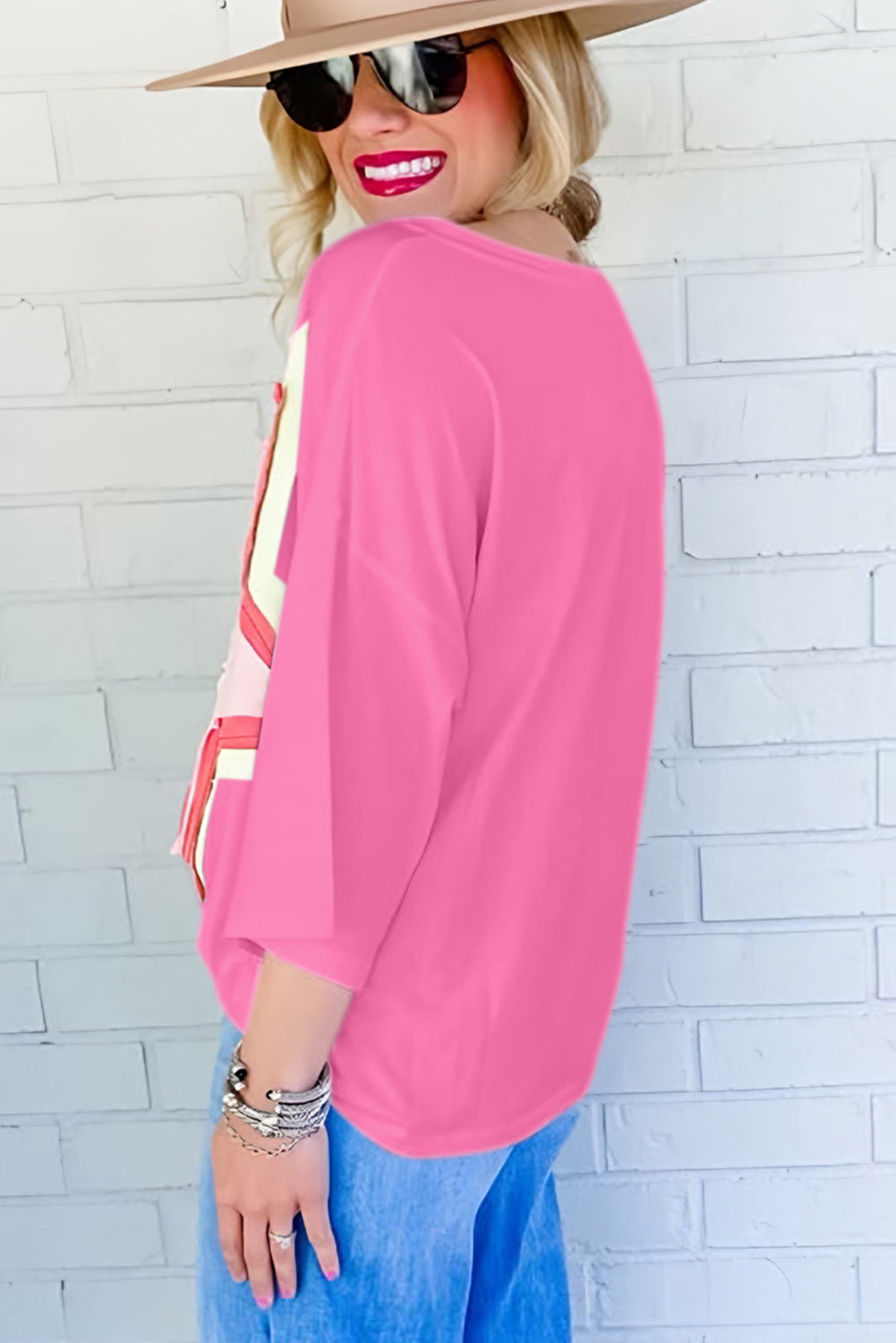 Camiseta extragrande de manga corta con parches de estrellas y bloques de color Bonbon
