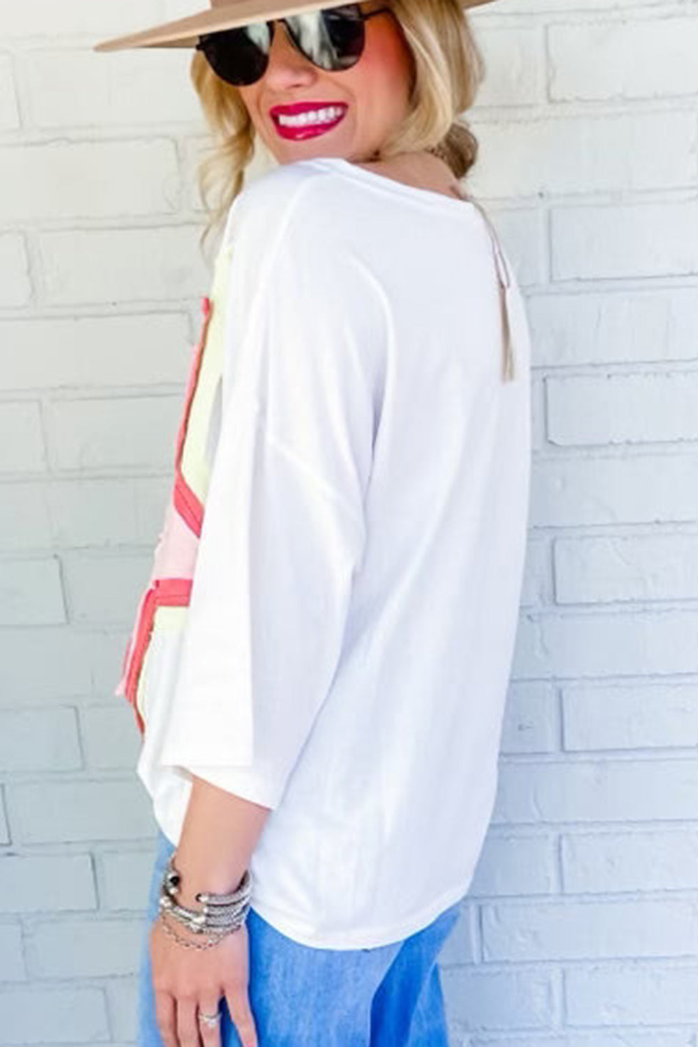 Camiseta extragrande de manga corta con parches de estrellas y bloques de color Bonbon