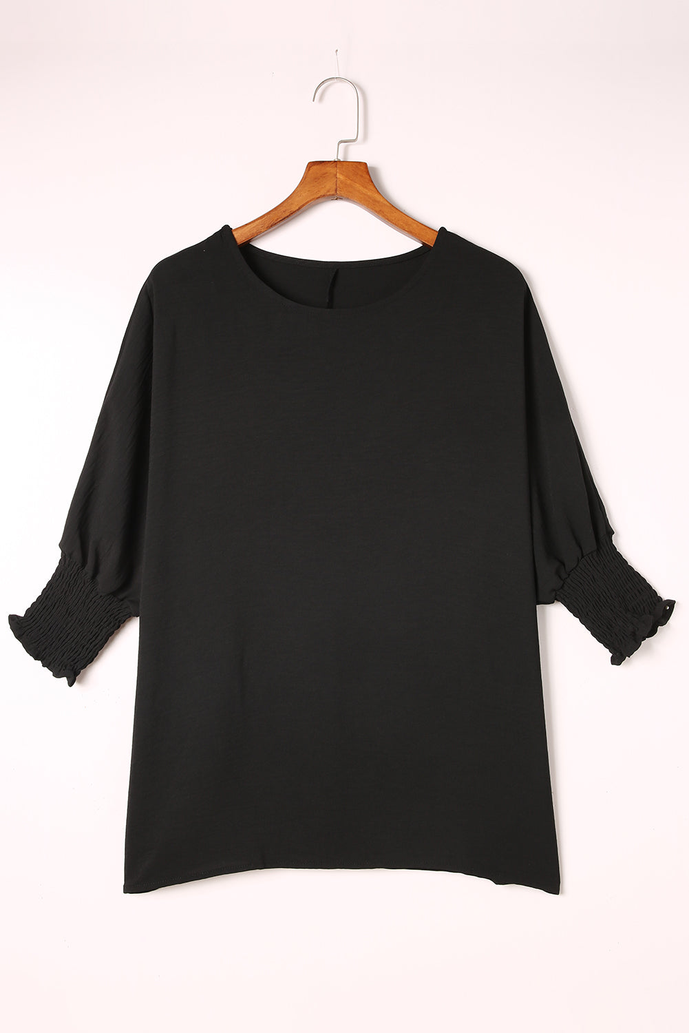 Blusa informal de media manga con puños fruncidos, color blanco, lisa