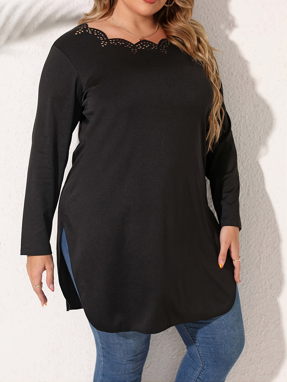 Camiseta de manga larga con abertura en talla grande