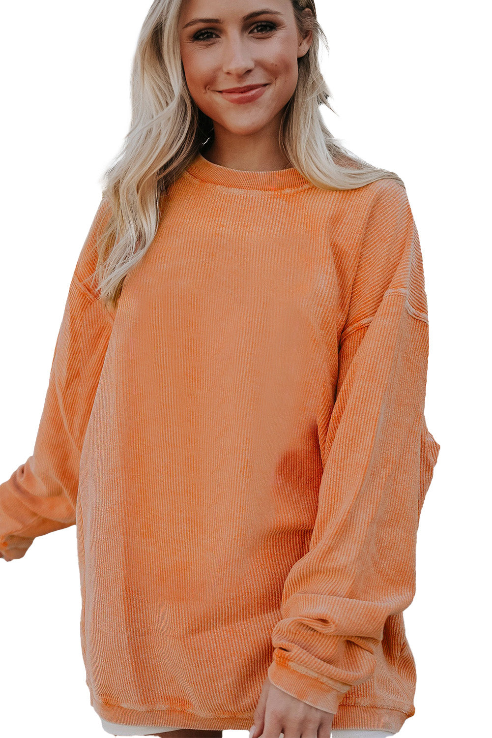 Sudadera holgada de canalé arrugado con hombros caídos en color gris claro