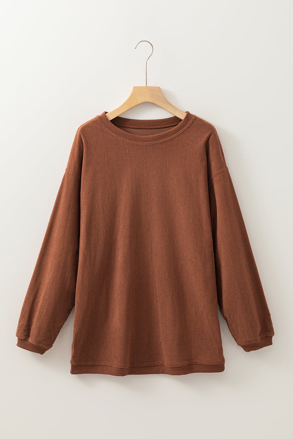 Sudadera holgada de canalé arrugado con hombros caídos en color gris claro