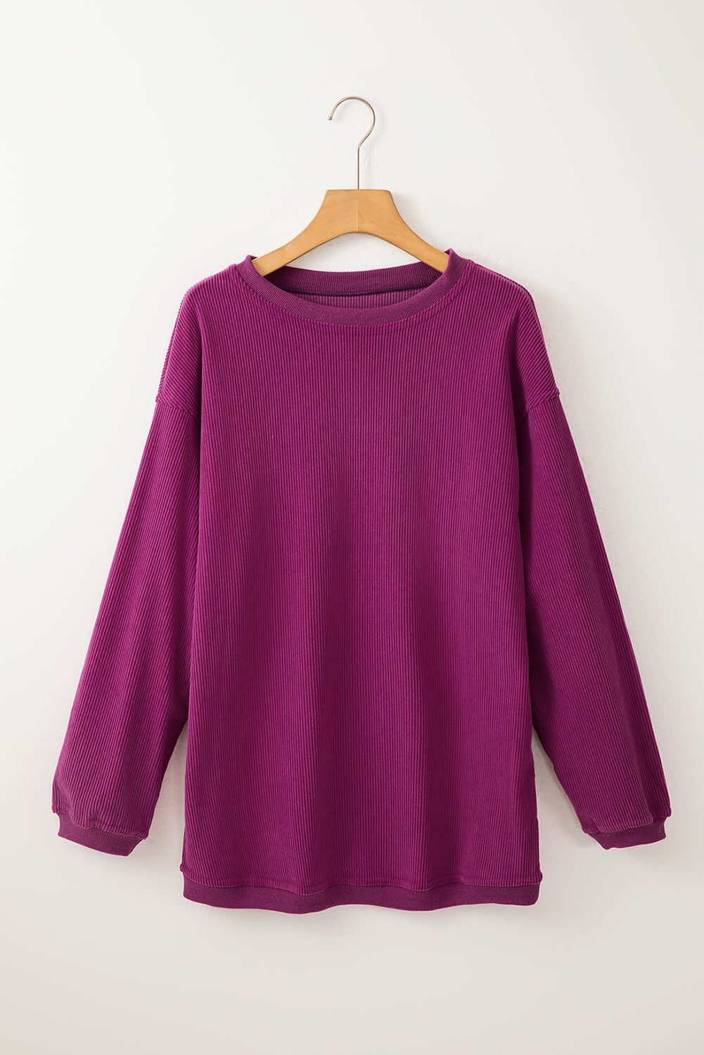 Sudadera holgada de canalé arrugado con hombros caídos en color gris claro