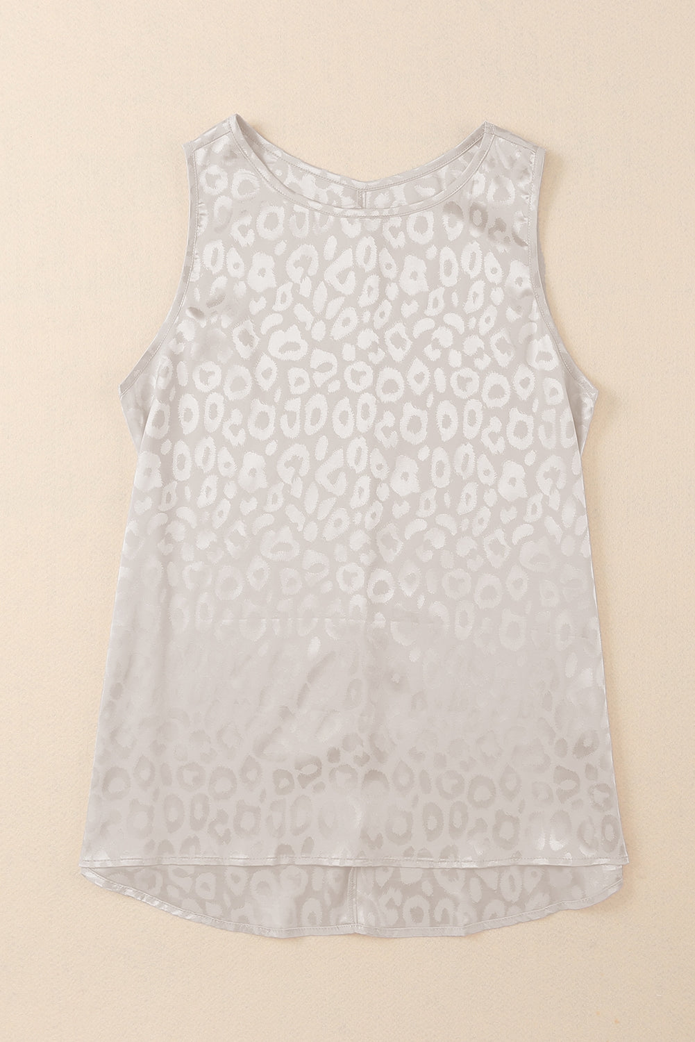 Beige Leopard Print Casual Sleeveless Satin Top